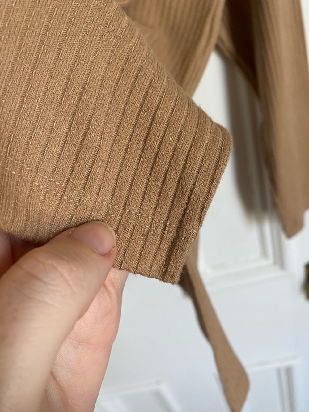 Ribbed Long Sleeve Mock Neck Sweater - Camel - Picture 8 of 8